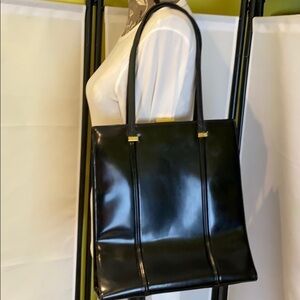 Vintage Gucci Tom Ford Eta Tall Black Glazed Patent Shoulder Bag